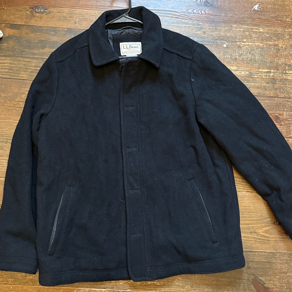 LL Bean Wool Jacket Large Thinsulate 3M Black 295973 - Picture 8 of 8